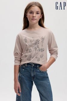 Gap Pink Disney Tinkerbell Organic Cotton Long Sleeve Crew Neck T-Shirt (4-13yrs) (K71066) | €21