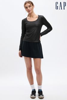 Черный с блестками - Приталенная футболка с длинными рукавами и глубоким вырезом Gap Cooldry (K71077) | €55