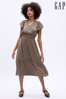 Gap Brown Satin Flutter Sleeve Midi Dress (K71082) | €73
