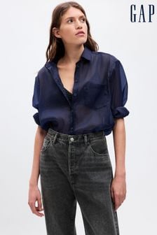 Bleu - Gap grande chemise transparente à manches longues avec poche (K71089) | €59