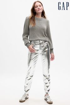 Srebrny - Metaliczne wąskie jeansy Gap w stylu vintage z wysokim stanem (K71095) | 410 zł