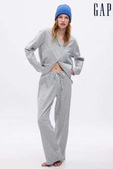 Gap Grey Stripe Cotton Print Flannel Pyjama Set (K71133) | €72
