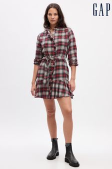 Gap Red Tartan Ruffle Long Sleeve Mini Dress (K71149) | €37