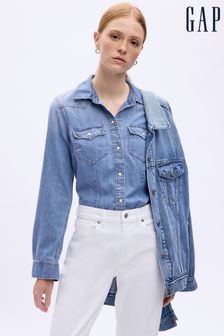 Gap Medium Wash Blue Slim Fit Denim Western Shirt (K71163) | €62