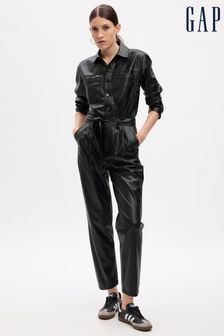 Gap Black Vegan Leather Pleated Jumpsuit (K71179) | LEI 507