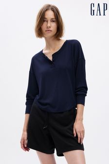 Blau - Gap Geripptes Henley-Pyjama-Top mit langen Ärmeln​​​​​​​ (K71183) | 38 €