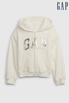 Gap Cream Sherpa Fleece Metallic Logo Hoodie (4-13yrs) (K71230) | kr640