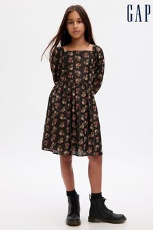 Черный в цветочек - Платье с присборенной Цветочный узор С рисунком Gap (4-13 лет) (K71244) | €55