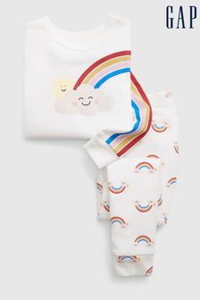 Gap White Organic Cotton Rainbow Long Sleeve Pyjama Set (12mths-5yrs) (K71251) | LEI 107
