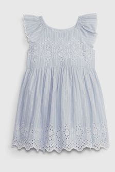 Gap Blue Cotton Eyelet Flutter Sleeve Baby Dress (Newborn-5yrs) (K71323) | €40