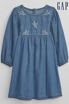 Gap Blue Embroidered Denim Dress with Washwell (12mths-5yrs) (K71326) | €33