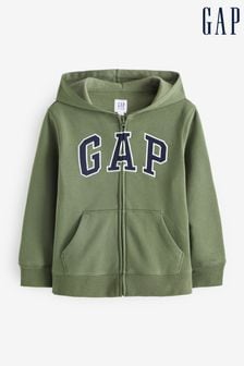 Khaki zelená - Gap Logo Fleece Lined Zip Through Hoodie (4-13 let) (K71332) | 990 Kč