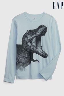 Hellblau - Gap Langärmeliges Shirt mit Rundhalsausschnitt und Dino-Grafik (4-13yrs) (K71333) | 16 €