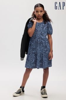 Голубой - платье с короткими рукавами и пышными рукавами Gap (4-13 лет) (K71346) | €34