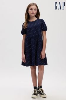 Gap Navy Blue Puff Short Sleeve Dress (4-13yrs) (K71360) | kr460