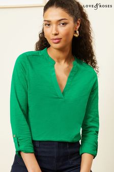 Grün - Love & Roses langärmelig​​​​​​​ V-Ausschnitt Jersey T-shirt (K71437) | 44 €