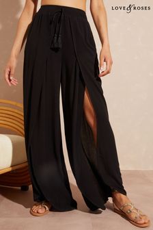 Черный - Love & Roses пляжные брюки с разрезами и завязкой спереди (K71453) | €40