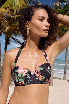 Love & Roses Navy Tropical Balconette Bikini Top (K71461) | kr363