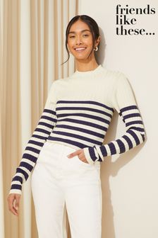 Friends Like These Navy Blue Ribbed Funnel Neck Jumper (K71786) | €42