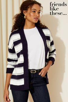 Friends Like These Navy Blue Stripe Textured Relaxed Cardigan (K71802) | ₪ 201