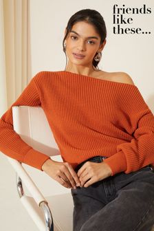 Friends Like These Light Red Off The Shoulder Jumper (K71806) | AED94