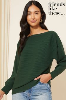 Friends Like These Forest Green Batwing Knitted Off The Shoulder Jumper (K71815) | €22