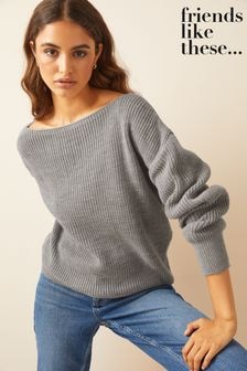 Friends Like These Grey Petite Off The Shoulder Jumper (K71820) | $58