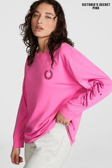 Victoria's Secret PINK Sizzling Strawberry Pink Long Sleeve Oversized Campus T-Shirt (K71878) | €15.50