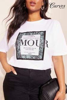 Curves Like These White Amour Short Sleeve Graphic T-Shirt (K72026) | €25