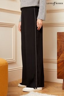 Love & Roses Black Stud Lightweight Side Trim Wide Leg Trousers (K72097) | $69