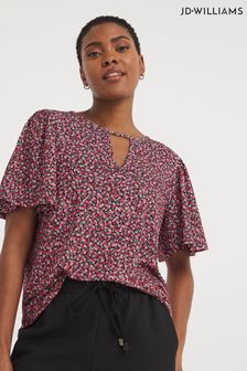 JD Williams Red Print Cut Out Front Puff Sleeve Printed Top (K72232) | 140 zł