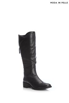 Moda in Pelle Luche Ruched Long Black Boots With Back Zip