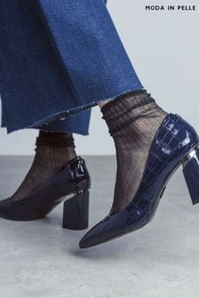Moda In Pelle Chaussures de cour pointues à talon carré Kendil bleues avec insert métallique (K72362) | €87