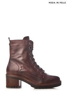 Moda in Pelle Bellzie Brown Lace-Up Leather Ankle Boots