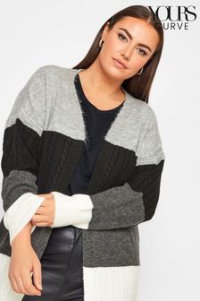 Yours Curve Grey Stripe Knitted Jumper (K72417) | SGD 66
