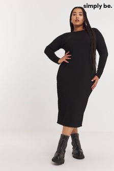 Simply Be Black Textured Long Sleeve Dress (K72430) | 158 QAR