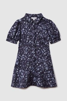 Reiss Navy Print Joanne Teen Printed Puff Sleeve Dress (K72433) | €109
