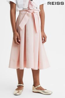 Reiss Pink Garcia Senior Pleated Belted Taffeta Midi Skirt (K72438) | $87