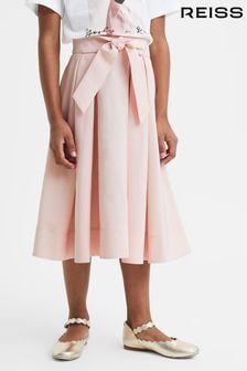 Reiss Pink Garcia 9-13 yrs Pleated Belted Taffeta Midi Skirt (K72438) | $97