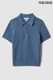 Reiss Cornflower Blue Pascoe Teen Textured Modal Blend Polo Shirt (K72463) | 321 SAR