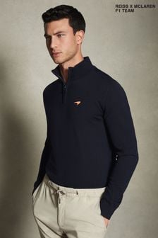 Marineblau - Mclaren F1 Pullover aus Merinowolle mit kurzem Reißverschluss und Stehkragen (K72465) | 200 €