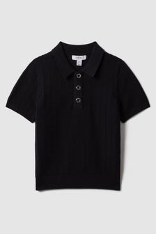 Reiss Navy Pascoe Teen Textured Modal Blend Polo Shirt (K72499) | €60