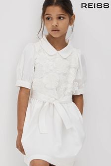Reiss Ivory Dannie Senior Embroidered Puff Sleeve Dress (K72501) | 595 QAR
