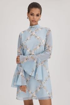 Florere Printed Fluted Sleeve Mini Dress (K72517) | 816 SAR