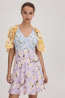 Florere Printed Cape Sleeve Mini Dress (K72526) | AED987