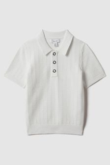 Reiss White Pascoe Teen Textured Modal Blend Polo Shirt (K72562) | kr770