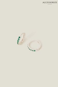 Zelená - Kruhové náušnice Accessorize ze sterlingového stříbra zdobené zelenými kamínky (K72589) | 635 Kč