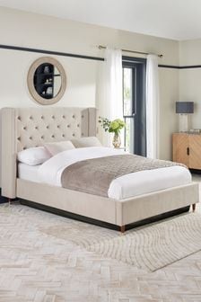 Soft Velvet Natural Pebble Grayson Upholstered Ottoman Storage Bed Frame (K72591) | €1,050 - €1,300