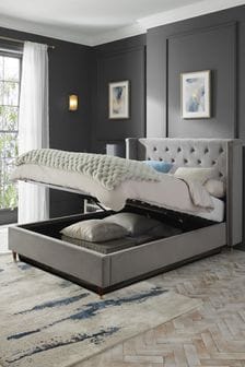 Soft Velvet Mid Grey Grayson Upholstered Ottoman Storage Bed Frame (K72592) | €1,050 - €1,300