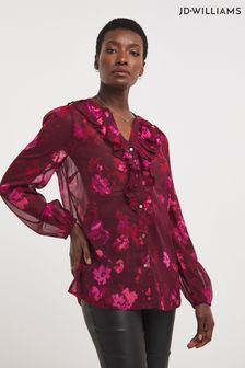 JD Williams Pink Floral Ruffle Neck Blouse (K72608) | LEI 155